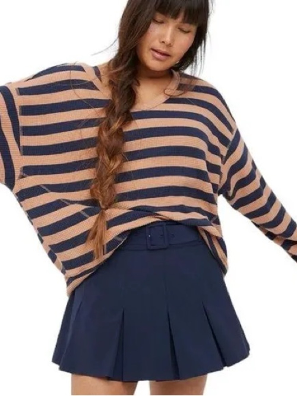 Aerie Offline Oversized Striped WaffleKnit Top